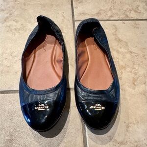 Coach Black Leather Cap-Toe Ballet Flats with Logo Accent
